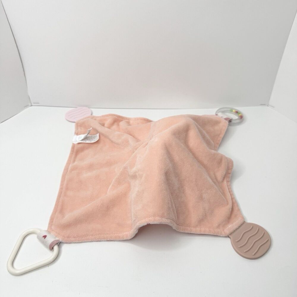 Modern Baby Pink Elephant Lovey Security Blanket Teether Plush Rattle Toy - Picture 6 of 8